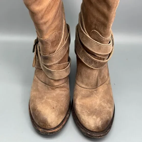 Freebird by Steven Teagan Women's 8 Brown Leather Boots Block Heel Back Zip